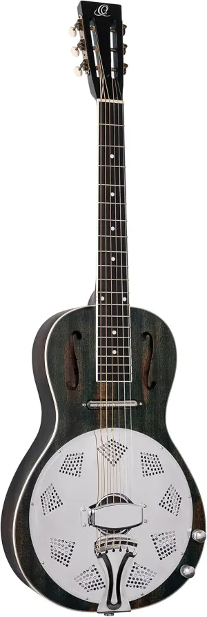 Ortega Guitars 6 String Americana Series Acoustic-Electric Parlor Resonator Guitar, Right, Distressed Denim (RRG30E-DD)