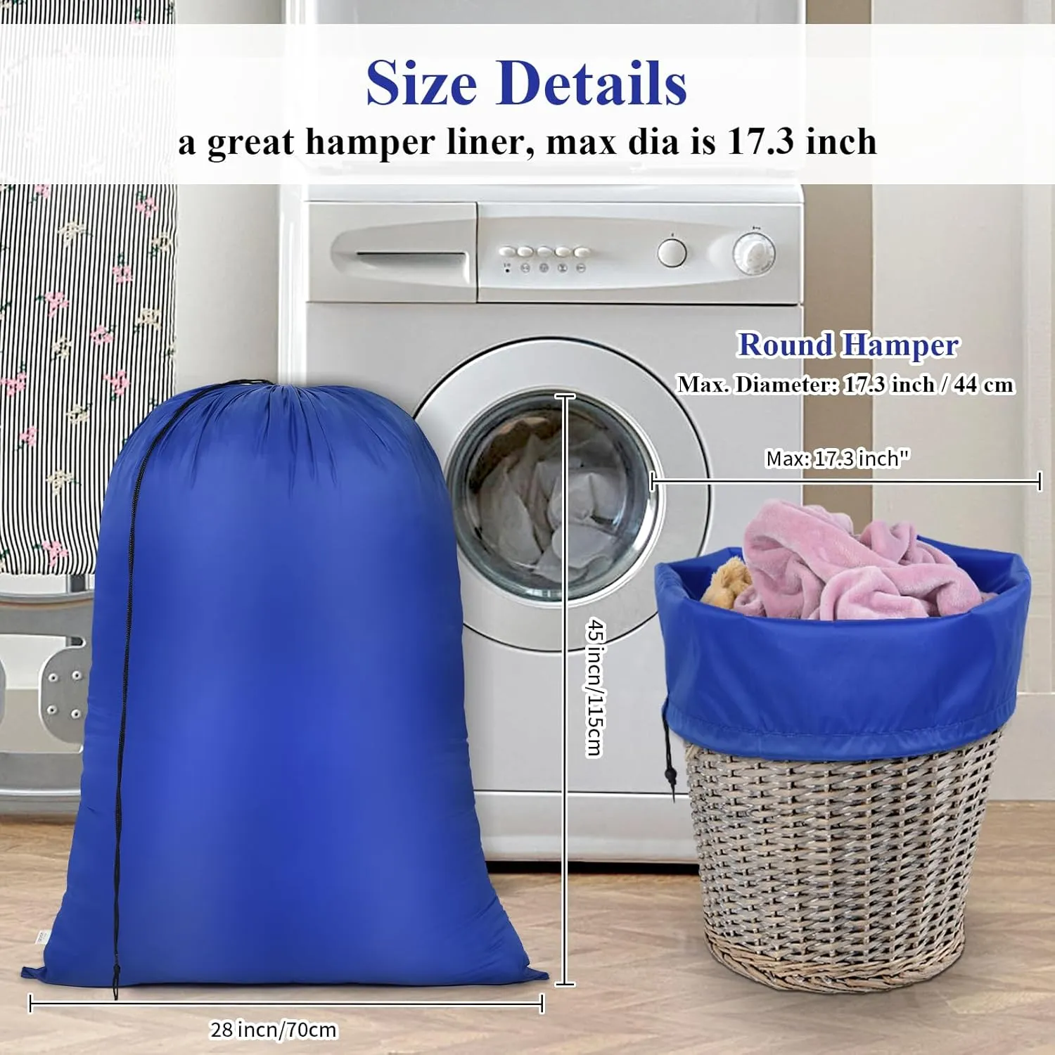 OTraki 28 x 45 inch Extra Large Laundry Bag 2 Pack Drawstring Laundry Hamper Bag Heavy Duty Dirty Clothes Bag Washable Organizer Storage for Camp Home Dorm Hotel Laundromat Blue