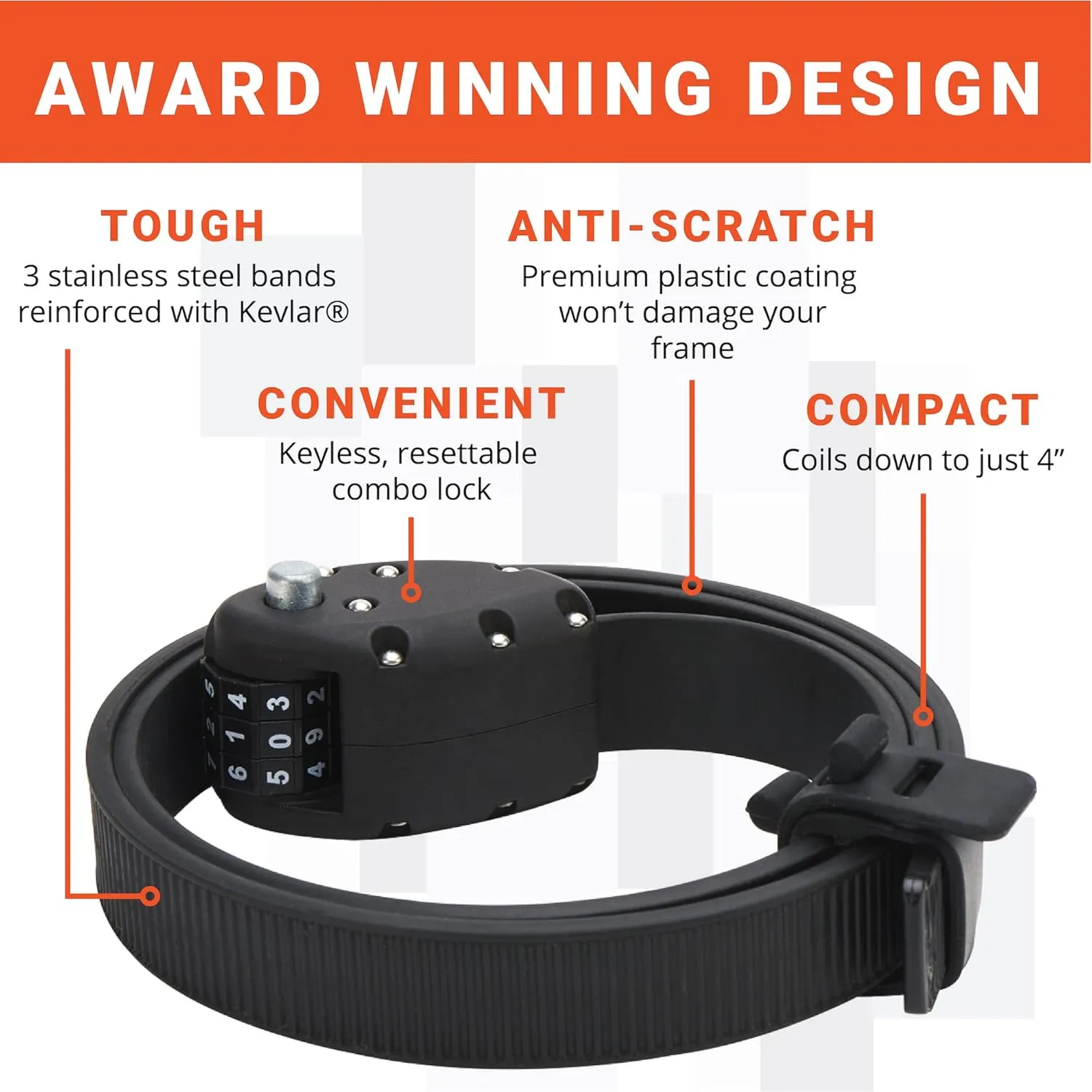 OTTOLOCK Cinch Lock - Lightweight Anti Theft Compact Combination Bike Lock, Ideal for Quick Stops, Bicycle Accessories, Stealth Black, 60 Inch