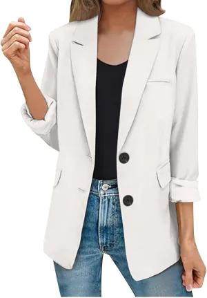 Oversized Business Blazer for Women Casual Long Sleeve Open Front Jackets Work Office Solid Color Coats with Pockets