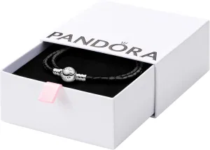 Pandora Moments Double Woven Leather Bracelet with Silver Clasp - Compatible Moments Charms - Gift for Her - Sterling Silver - With Gift Box