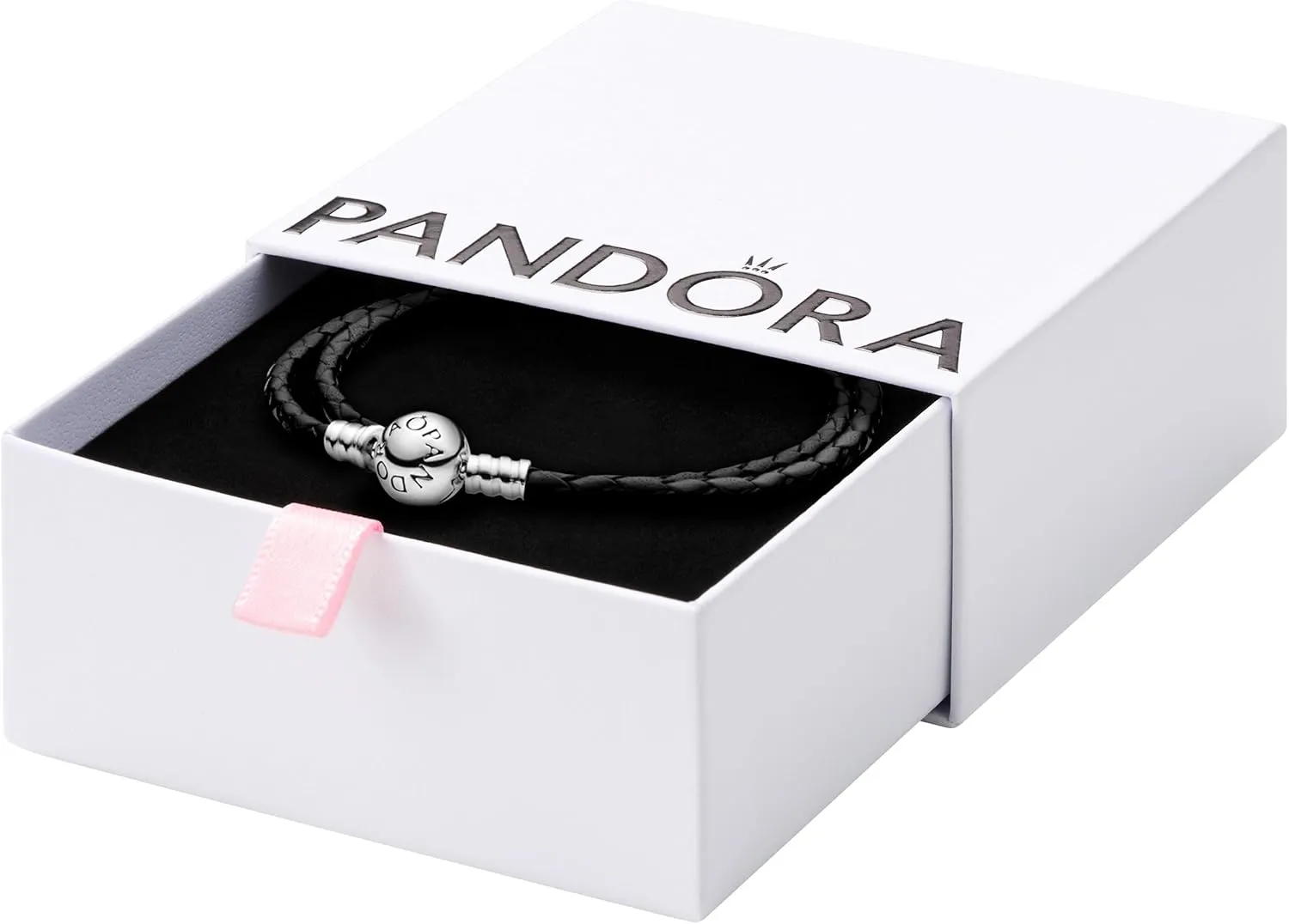 Pandora Moments Double Woven Leather Bracelet with Silver Clasp - Compatible Moments Charms - Gift for Her - Sterling Silver - With Gift Box