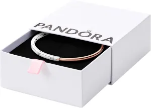 Pandora Two-Tone I-D Pavé Bangle - Bracelet for Women - Gift for Her - Sterling Silver Rose with Cubic Zirconia - With Gift Box