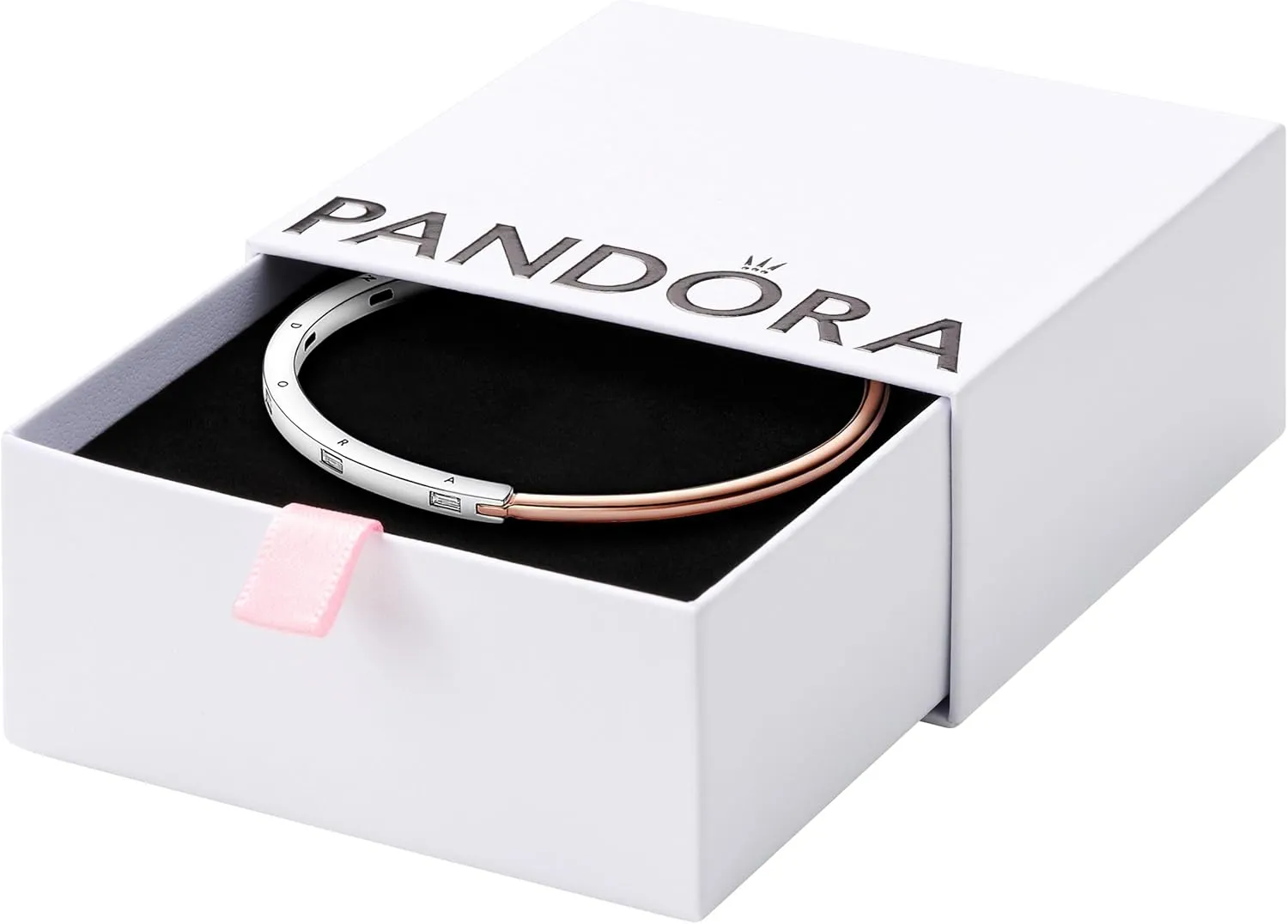 Pandora Two-Tone I-D Pavé Bangle - Bracelet for Women - Gift for Her - Sterling Silver Rose with Cubic Zirconia - With Gift Box