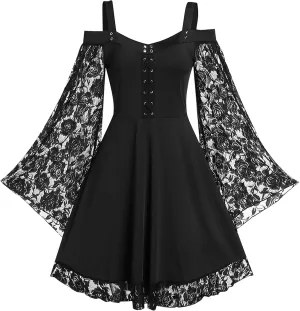 Panegy Women’s Gothic Steampunk Dress Lace Off Shoulder Renaissance Dress Party Cosplay
