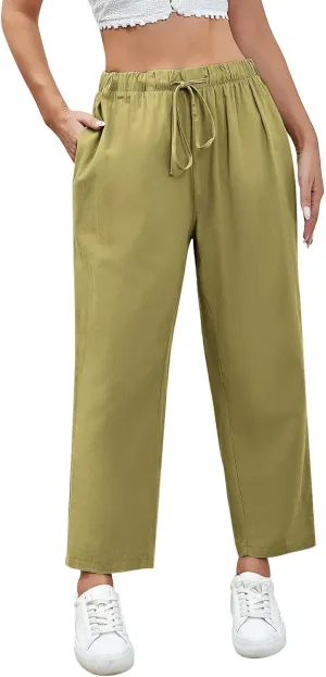PantalóN De Lino para Mujer Pants Lightweight Elastic Waist Cropped Pants Plus Size Solid Trousers Women's Linen s