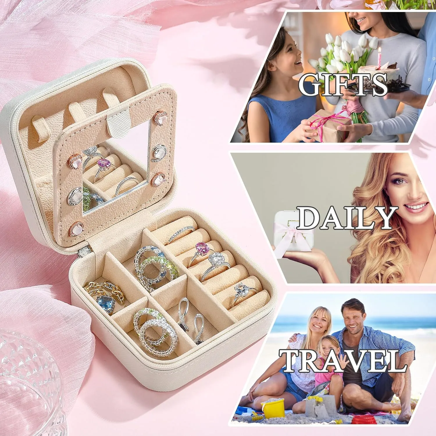 Parima Gifts for Girls - Gifts for Teens Kids Daughter Sister, 3 4 5 6 7 8 9 10 11 12 13 14 Year Old Girl Gifts, Birthday Gifts for Women Travel Jewelry Case Small Jewelry Box | Letter A, White
