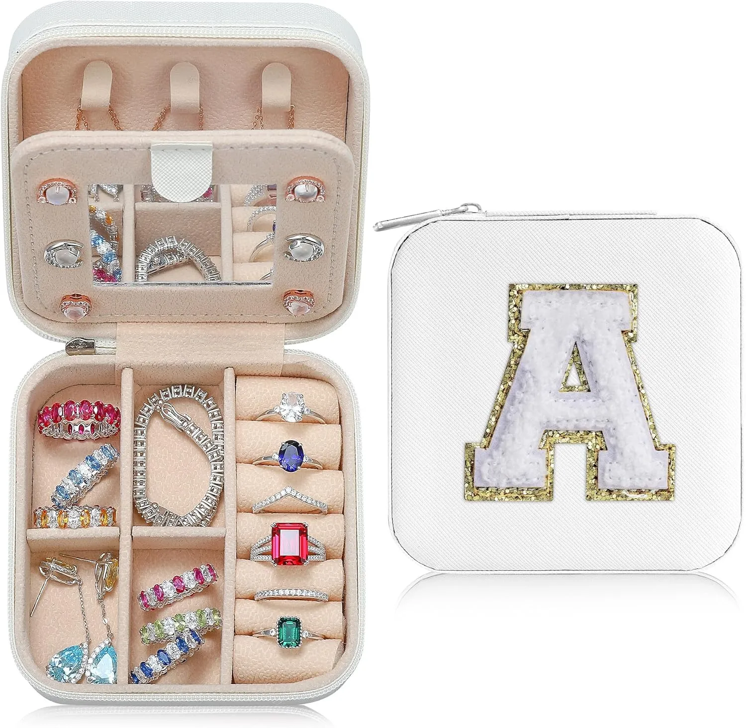 Parima Gifts for Girls - Gifts for Teens Kids Daughter Sister, 3 4 5 6 7 8 9 10 11 12 13 14 Year Old Girl Gifts, Birthday Gifts for Women Travel Jewelry Case Small Jewelry Box | Letter A, White