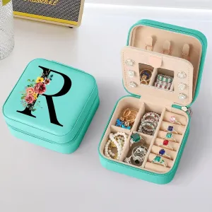 Parima Gifts for Her - Personalized Birthday Gifts for Her, Gifts for Her From Friends, Gifts for Her Idea, Party Gifts for Her, Travel Jewelry Case Organizer Jewelry Box for Her - Letter R, Blue