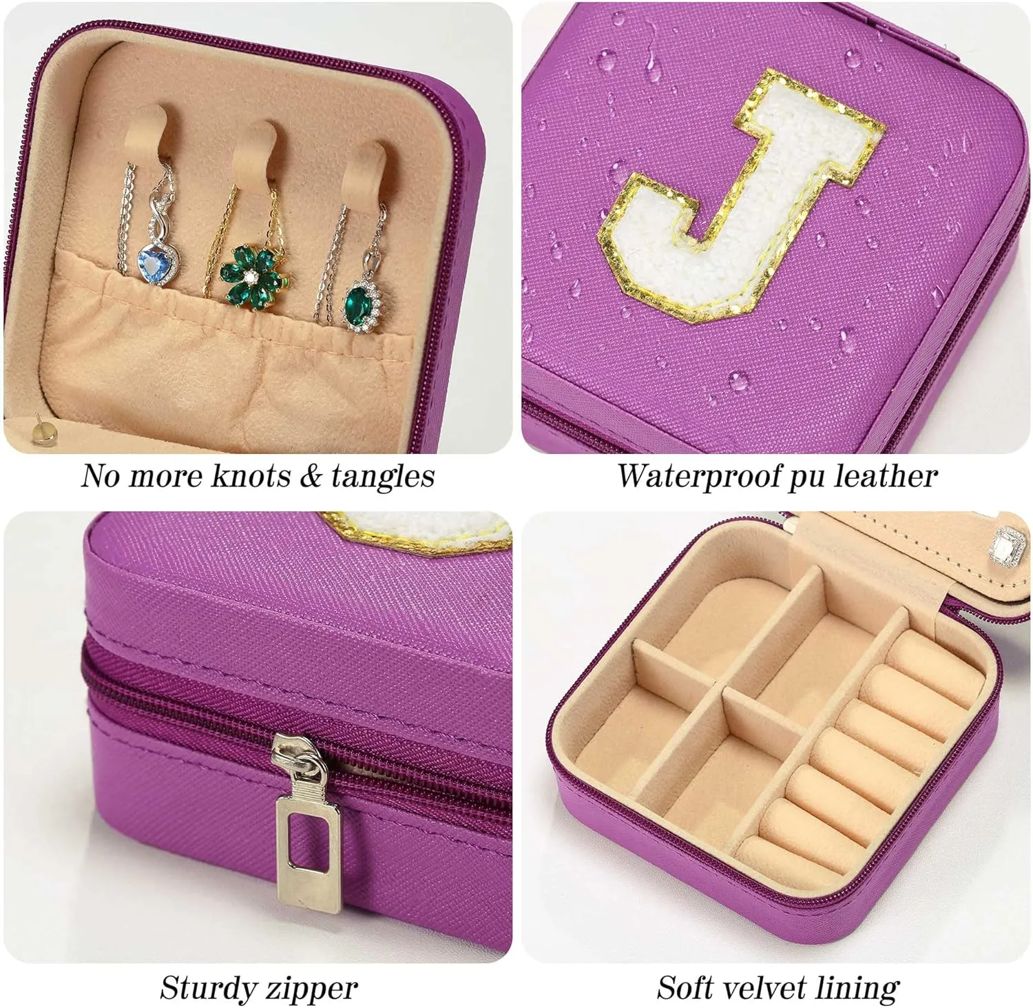 Parima Mom Gifts for Women: Jewelry Case - Purple, Letter T Style - Travel Essentials