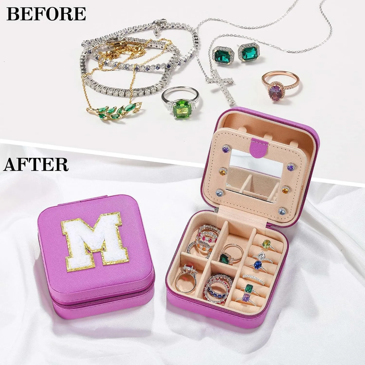 Parima Mom Gifts for Women: Jewelry Case - Purple, Letter T Style - Travel Essentials