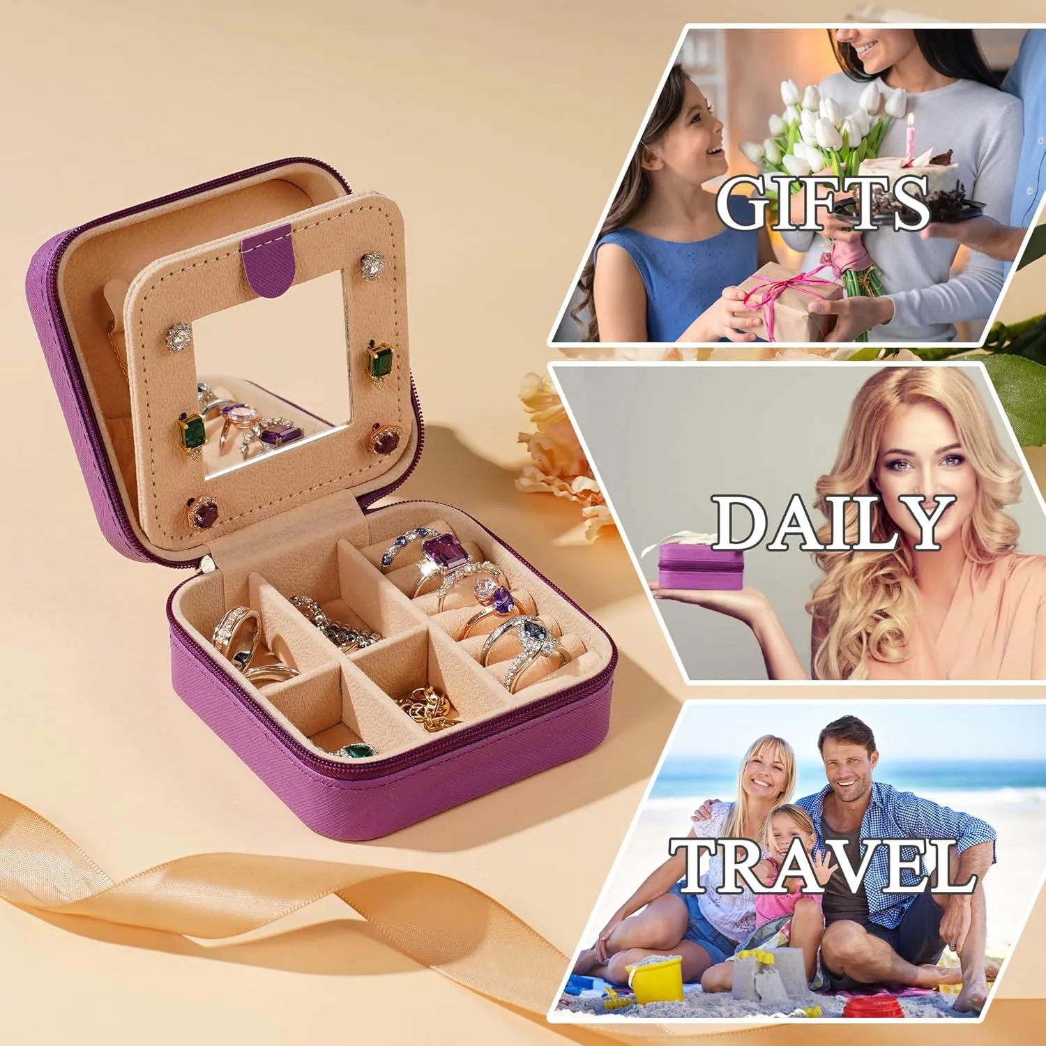 Parima Mom Gifts for Women: Jewelry Case - Purple, Letter T Style - Travel Essentials