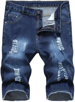 PASOK Men's Casual Denim Shorts Distressed Stretchy Jeans Shorts Ripped Short Pants