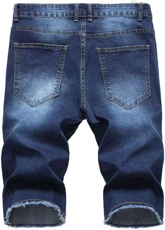 PASOK Men's Casual Denim Shorts Distressed Stretchy Jeans Shorts Ripped Short Pants