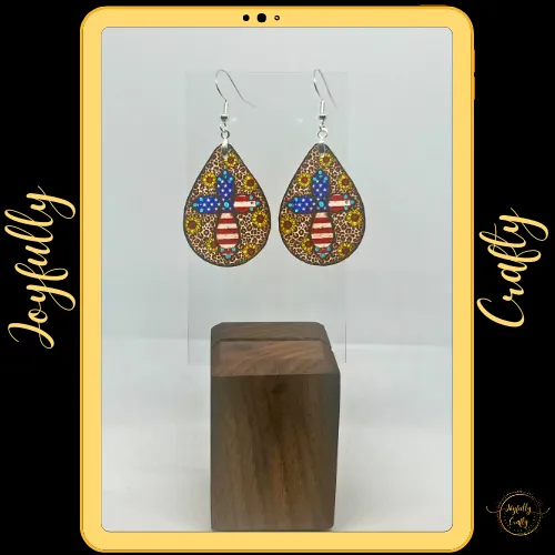 Patriotic Cross Faux Leather Earrings