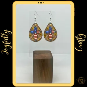 Patriotic Cross Faux Leather Earrings