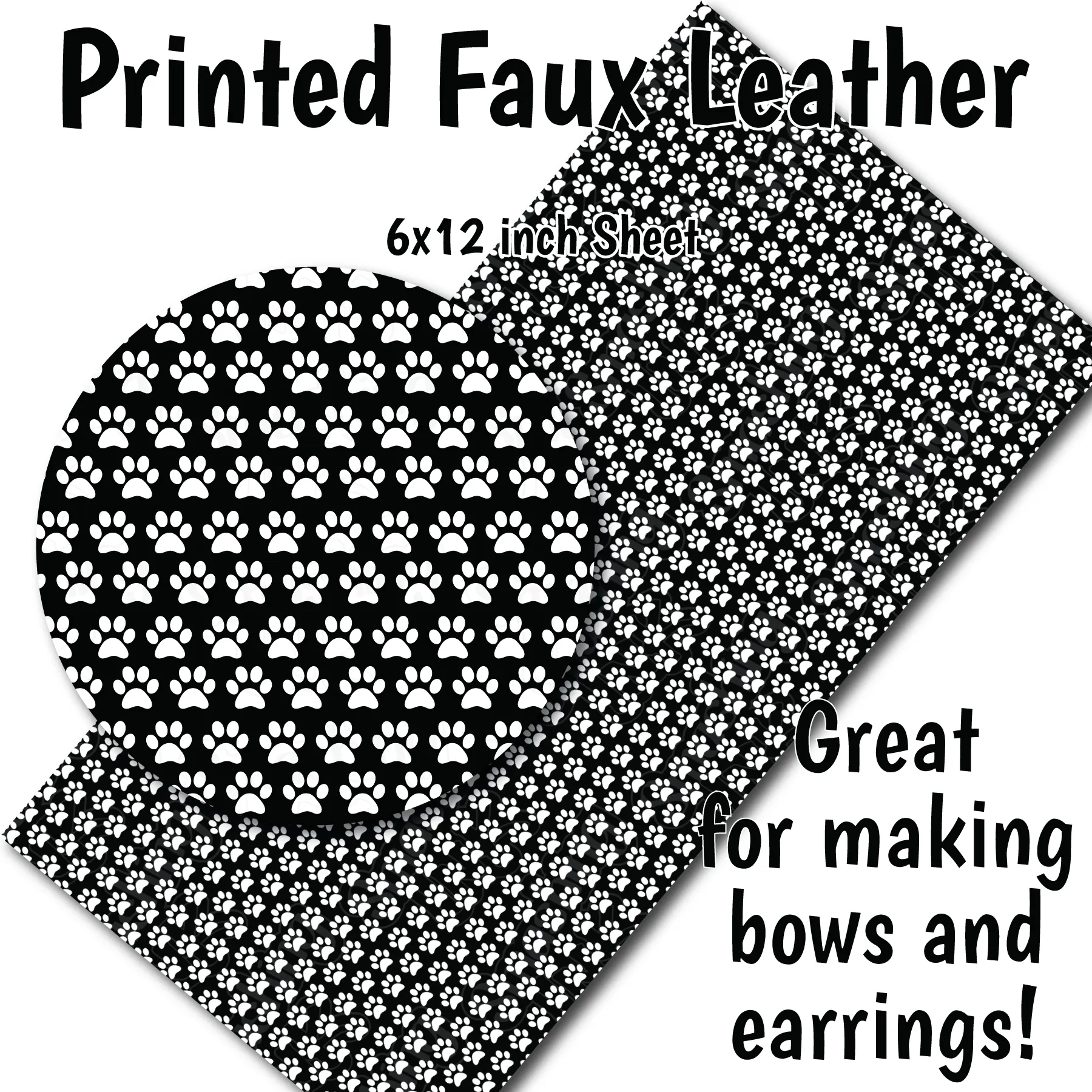 Paw Print Pattern - Faux Leather Sheet (SHIPS IN 3 BUS DAYS)