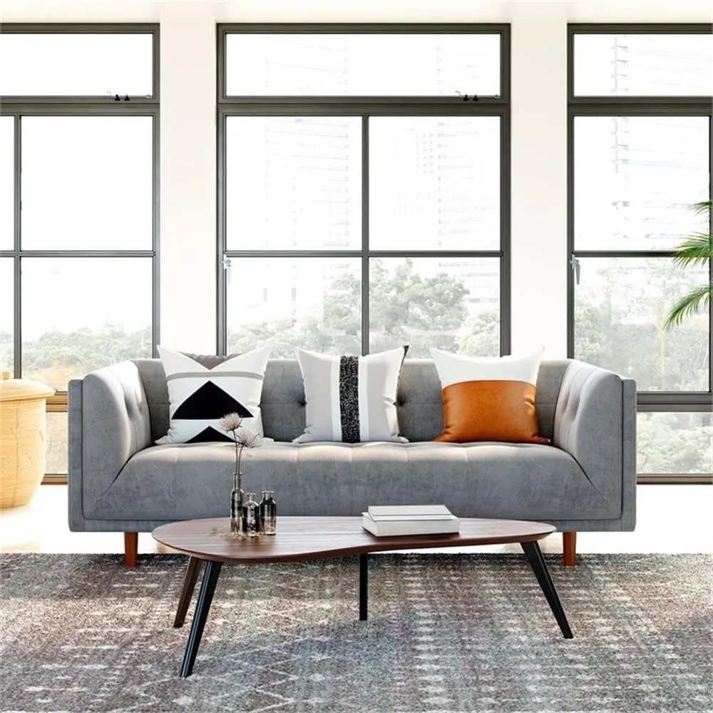 Pemberly Row Mid-Century Contemporary Velvet Sofa in Gray Finish