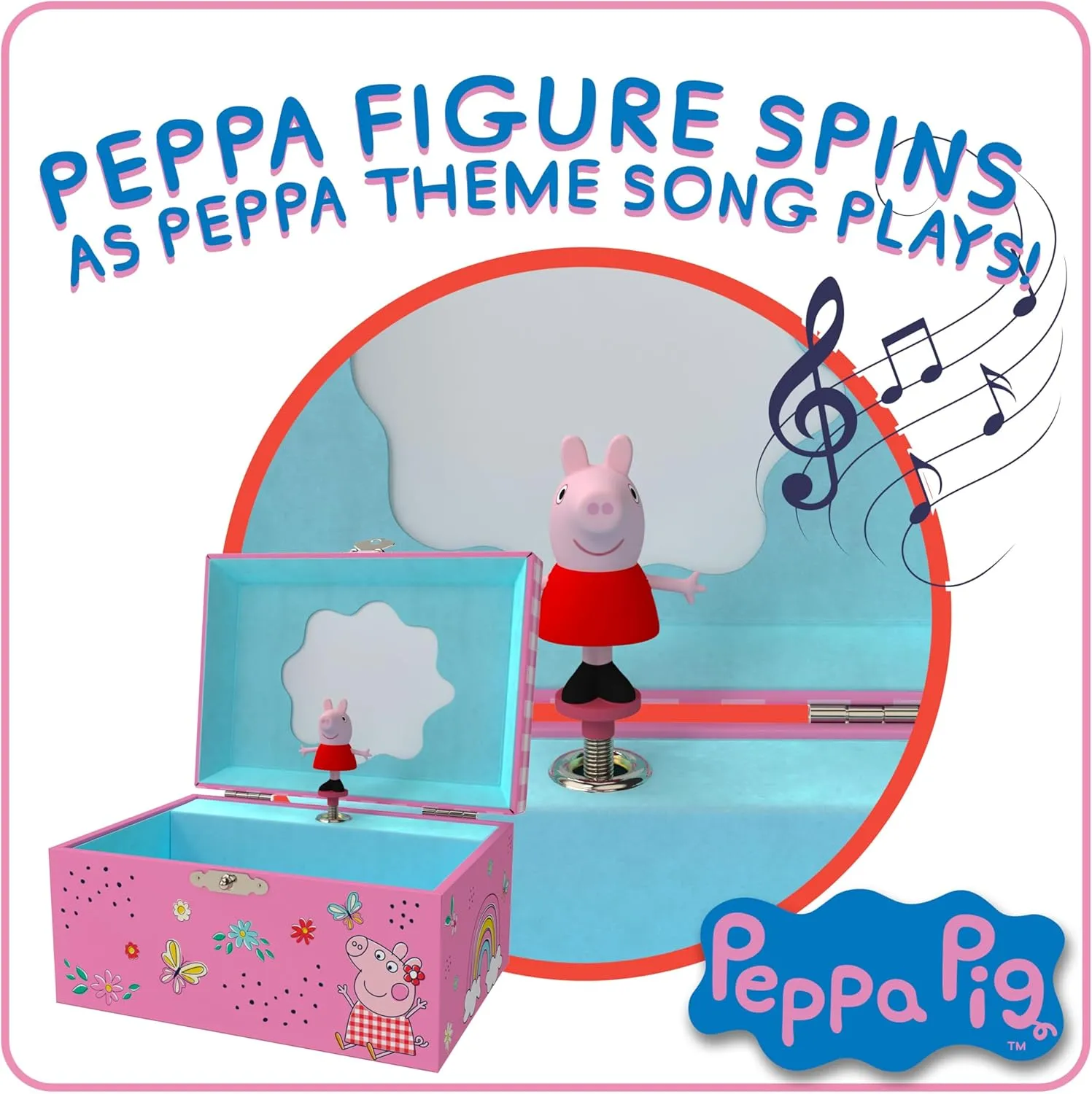 Peppa Pig Jewelry Box for Girls - Musical Jewelry Box with Spinning Figurine, Toys for Kids Ages 3-5 - Plays Peppa Pig Theme Song - 6 x 4.7 x 3.5 in