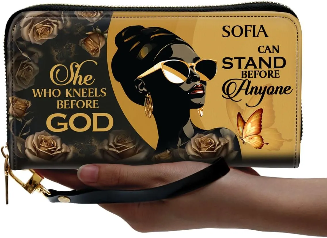 Personalized Leather Wallet For Women - African Pride Woman Clutch Purse - Butterfly Gifts For Black Women - African Queen - Floral Art Black Girl Bag Purse