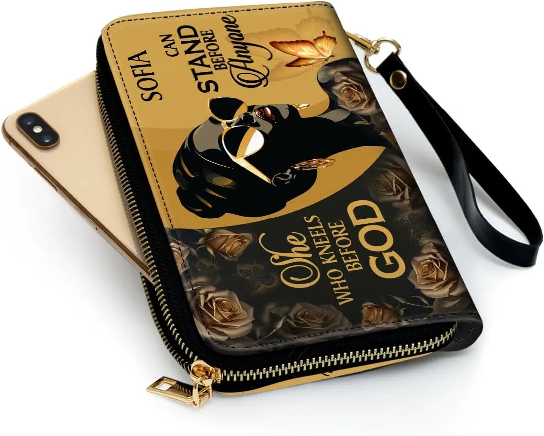 Personalized Leather Wallet For Women - African Pride Woman Clutch Purse - Butterfly Gifts For Black Women - African Queen - Floral Art Black Girl Bag Purse