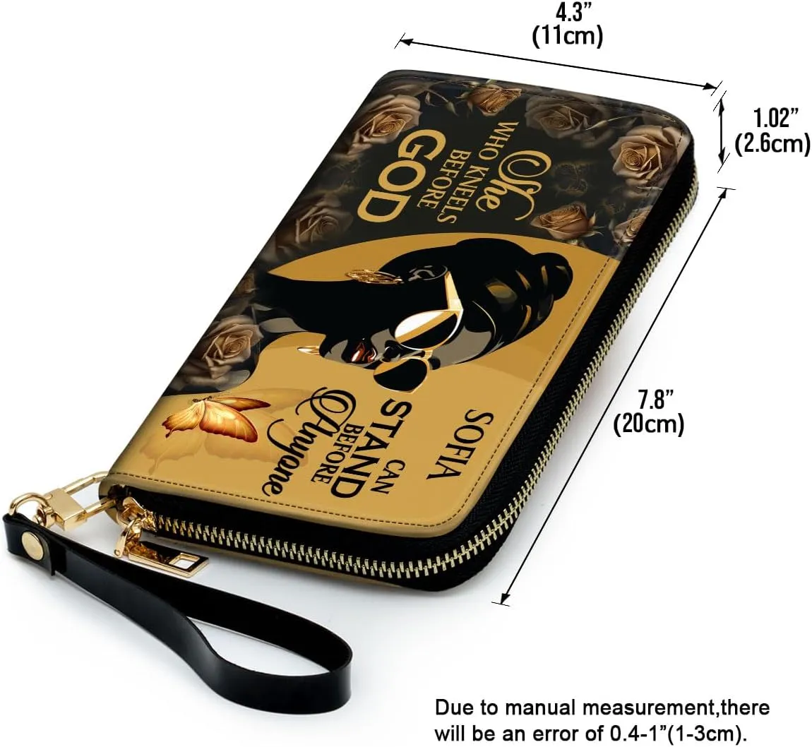 Personalized Leather Wallet For Women - African Pride Woman Clutch Purse - Butterfly Gifts For Black Women - African Queen - Floral Art Black Girl Bag Purse