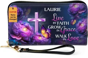 Personalized Leather Wallet For Women - African Pride Woman Clutch Purse - Purple Butterfly Gifts For Black Women - African Queen Black Girl Bag Purse