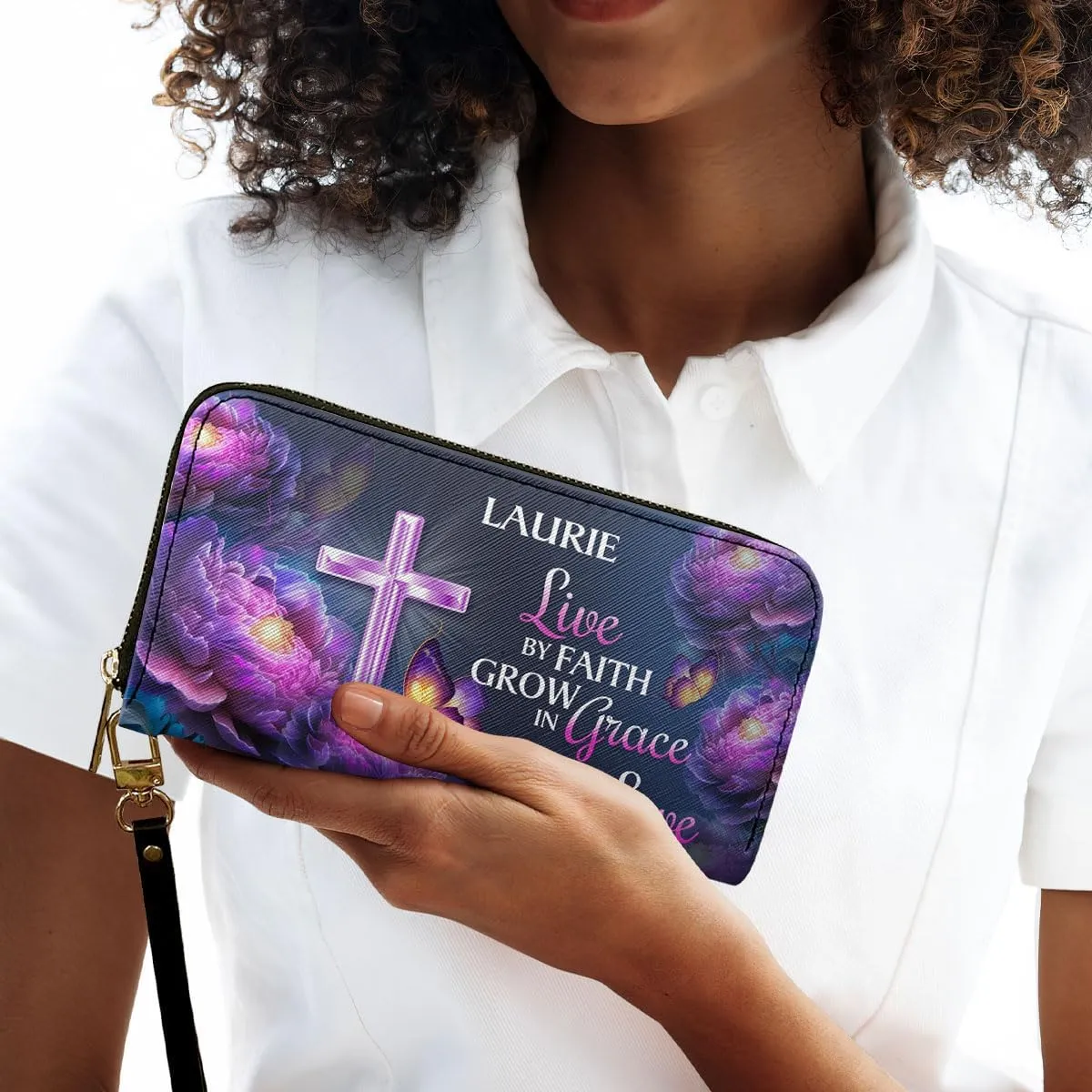 Personalized Leather Wallet For Women - African Pride Woman Clutch Purse - Purple Butterfly Gifts For Black Women - African Queen Black Girl Bag Purse