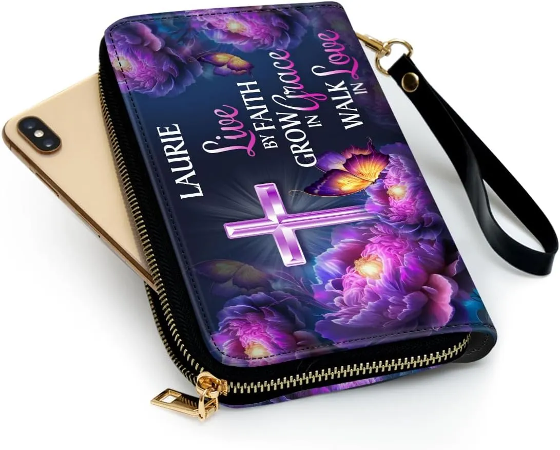 Personalized Leather Wallet For Women - African Pride Woman Clutch Purse - Purple Butterfly Gifts For Black Women - African Queen Black Girl Bag Purse