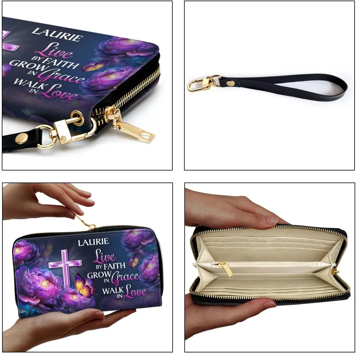 Personalized Leather Wallet For Women - African Pride Woman Clutch Purse - Purple Butterfly Gifts For Black Women - African Queen Black Girl Bag Purse