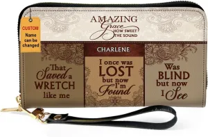 Personalized Leather Wallet For Women - Amazing Grace - African Pride Woman Clutch Purse - Gifts For Black Women African Queen - Black Girl Bag Purse