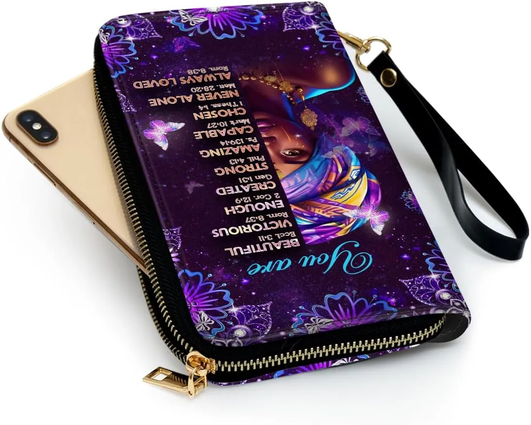 Personalized Leather Wallet For Women - Butterfly African Pride Woman Clutch Purse - Purple Gifts For Black Women - African Queen Black Girl Bag Purse