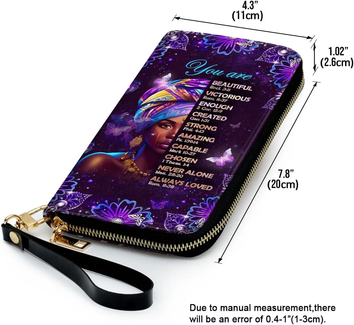 Personalized Leather Wallet For Women - Butterfly African Pride Woman Clutch Purse - Purple Gifts For Black Women - African Queen Black Girl Bag Purse