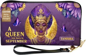 Personalized Leather Wallet for Women – Custom Name African Pride Clutch – African Queen Gifts – African American Art Bag – Ideal Gift for Mother's Day (A Queen Was Born)