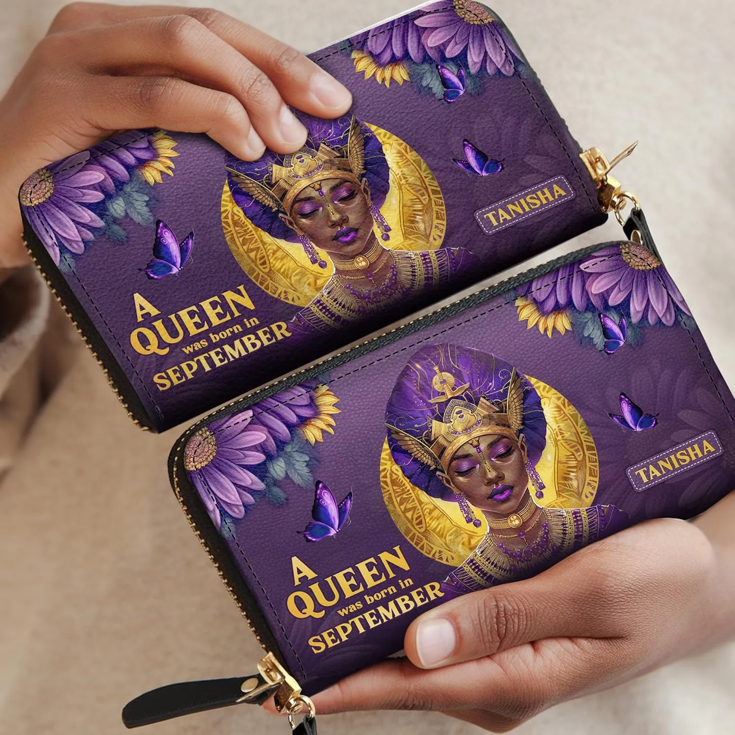Personalized Leather Wallet for Women – Custom Name African Pride Clutch – African Queen Gifts – African American Art Bag – Ideal Gift for Mother's Day (A Queen Was Born)