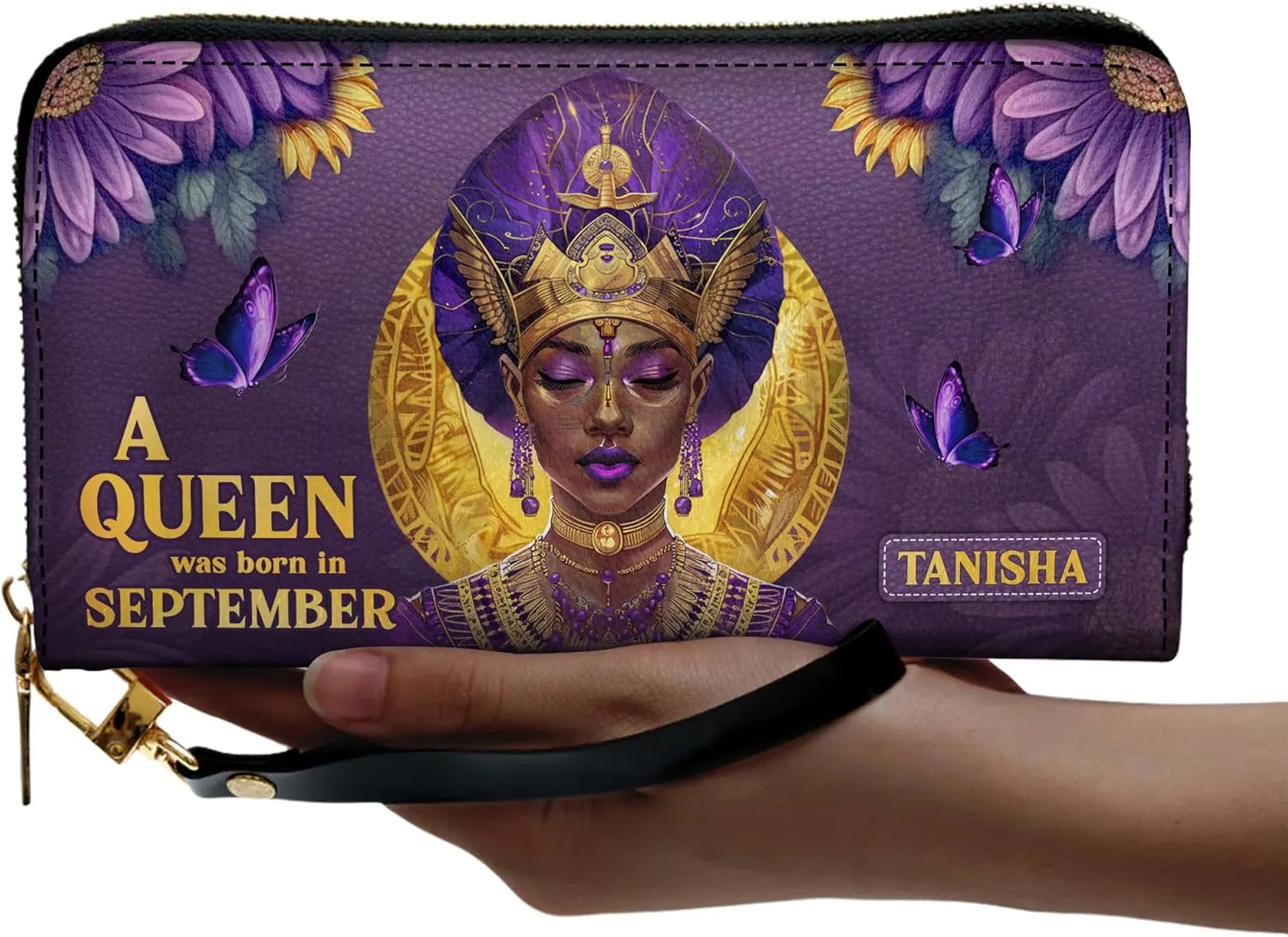 Personalized Leather Wallet for Women – Custom Name African Pride Clutch – African Queen Gifts – African American Art Bag – Ideal Gift for Mother's Day (A Queen Was Born)