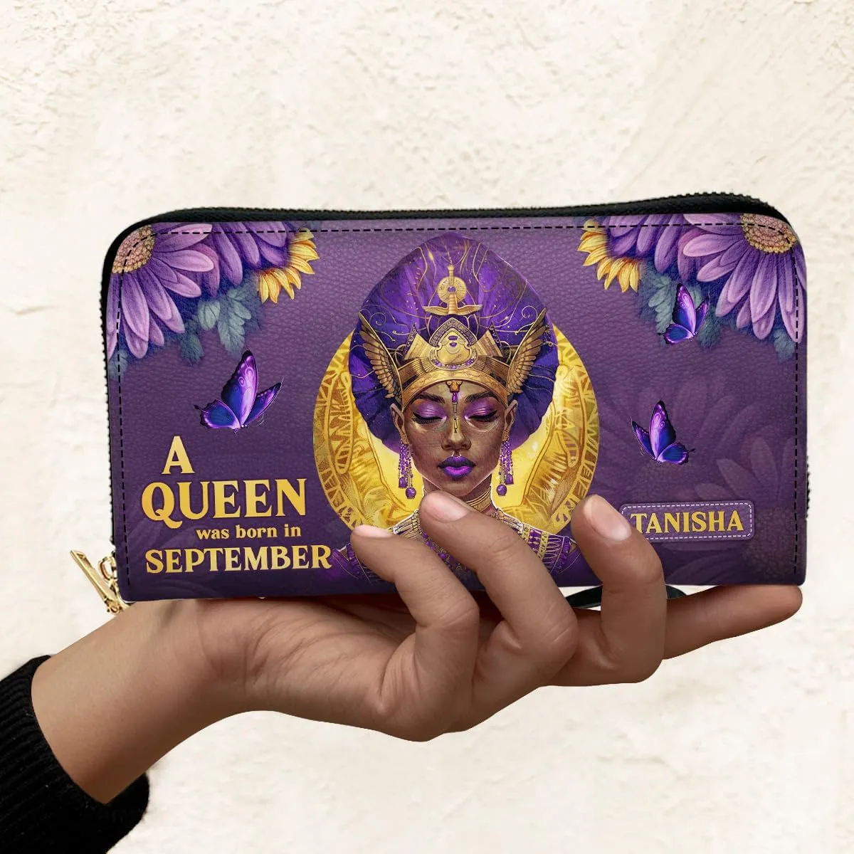 Personalized Leather Wallet for Women – Custom Name African Pride Clutch – African Queen Gifts – African American Art Bag – Ideal Gift for Mother's Day (A Queen Was Born)