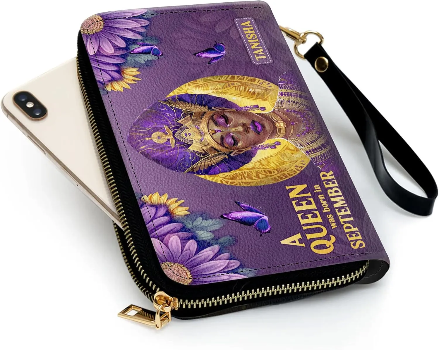 Personalized Leather Wallet for Women – Custom Name African Pride Clutch – African Queen Gifts – African American Art Bag – Ideal Gift for Mother's Day (A Queen Was Born)