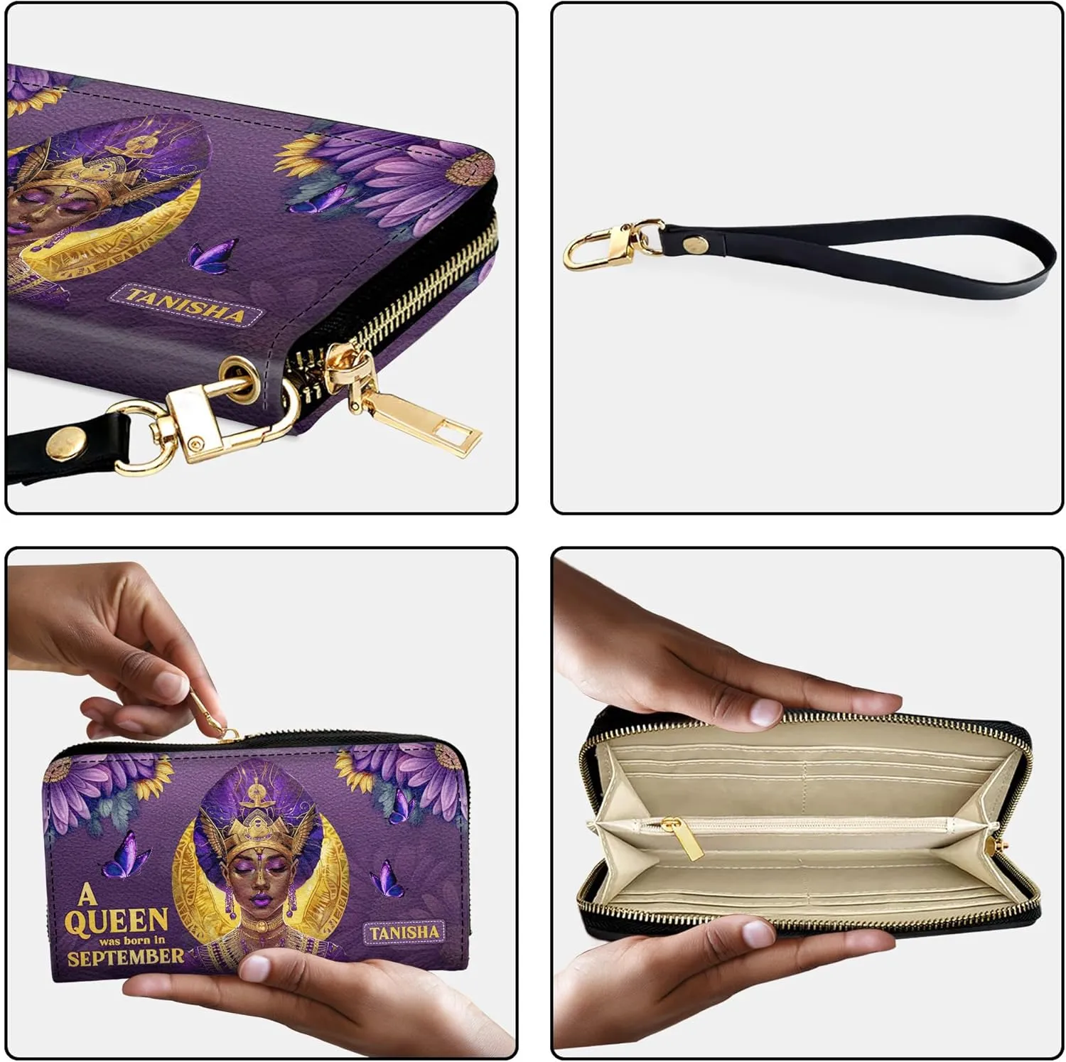 Personalized Leather Wallet for Women – Custom Name African Pride Clutch – African Queen Gifts – African American Art Bag – Ideal Gift for Mother's Day (A Queen Was Born)