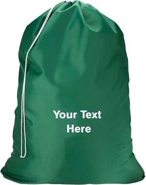 Personalized Nylon Laundry Bag - Locking Drawstring Closure and Machine Washable (Green)