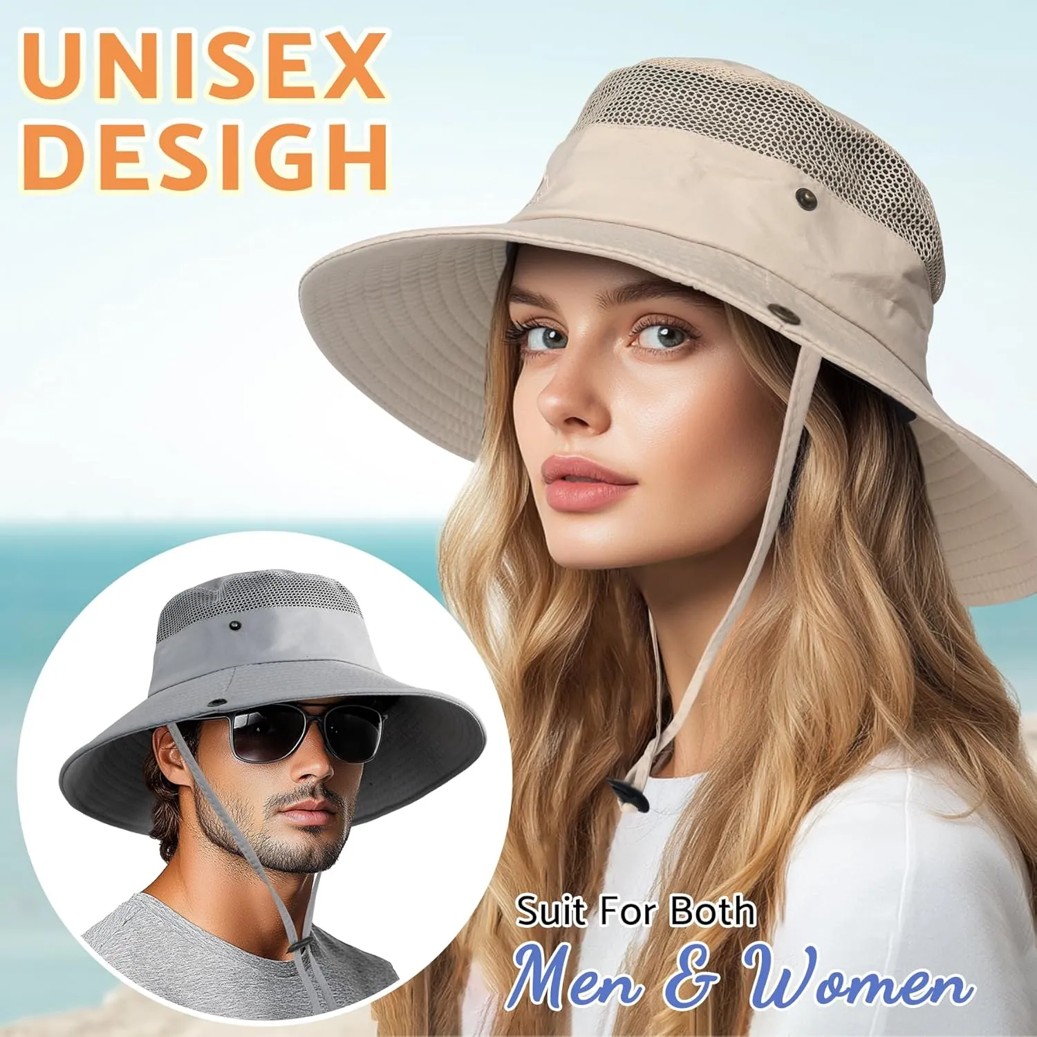 PFFY Sun Bucket Hats for Men Women 3” Wide Brim UPF 50  Fishing & Beach Hat