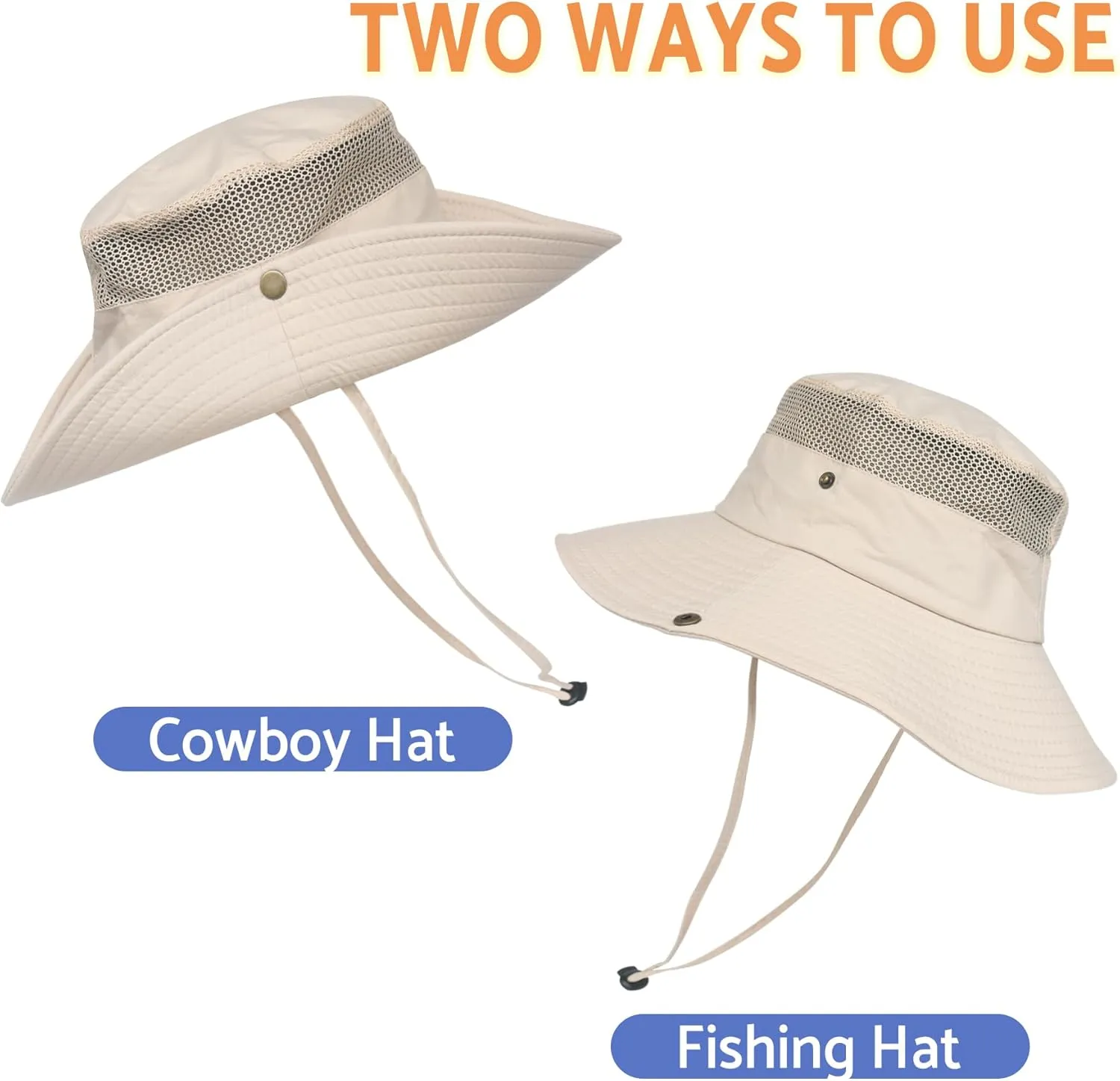 PFFY Sun Bucket Hats for Men Women 3” Wide Brim UPF 50  Fishing & Beach Hat