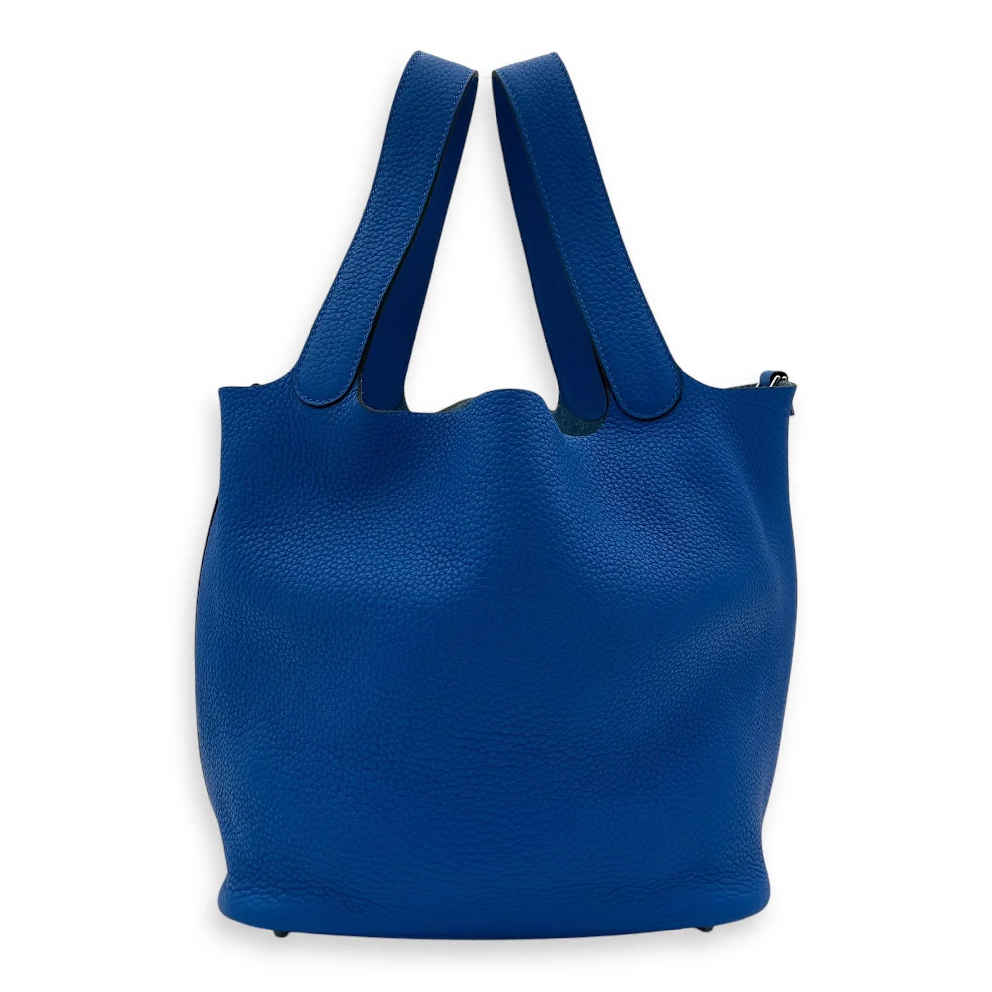 Picotin 26 Blue Bucket Bag in Clemence, Silver hardware