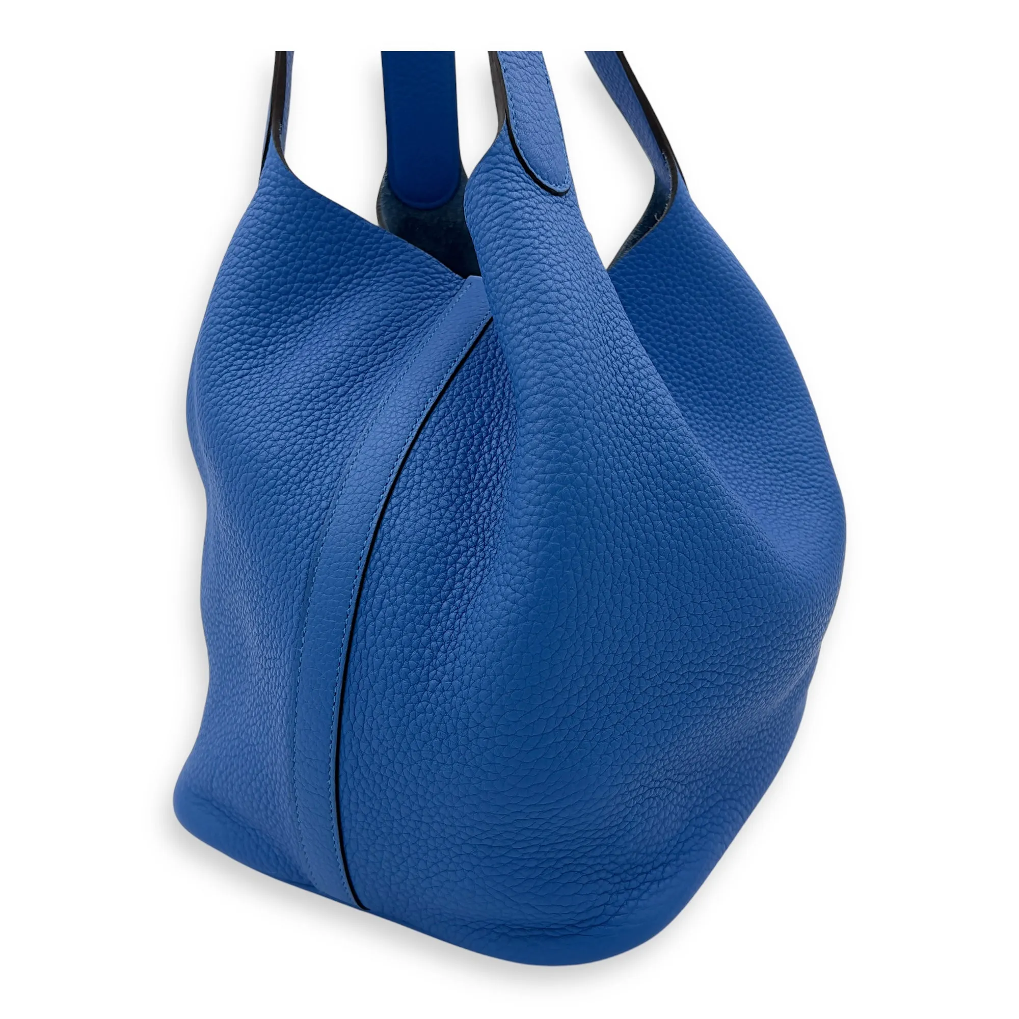 Picotin 26 Blue Bucket Bag in Clemence, Silver hardware