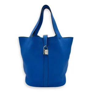 Picotin 26 Blue Bucket Bag in Clemence, Silver hardware