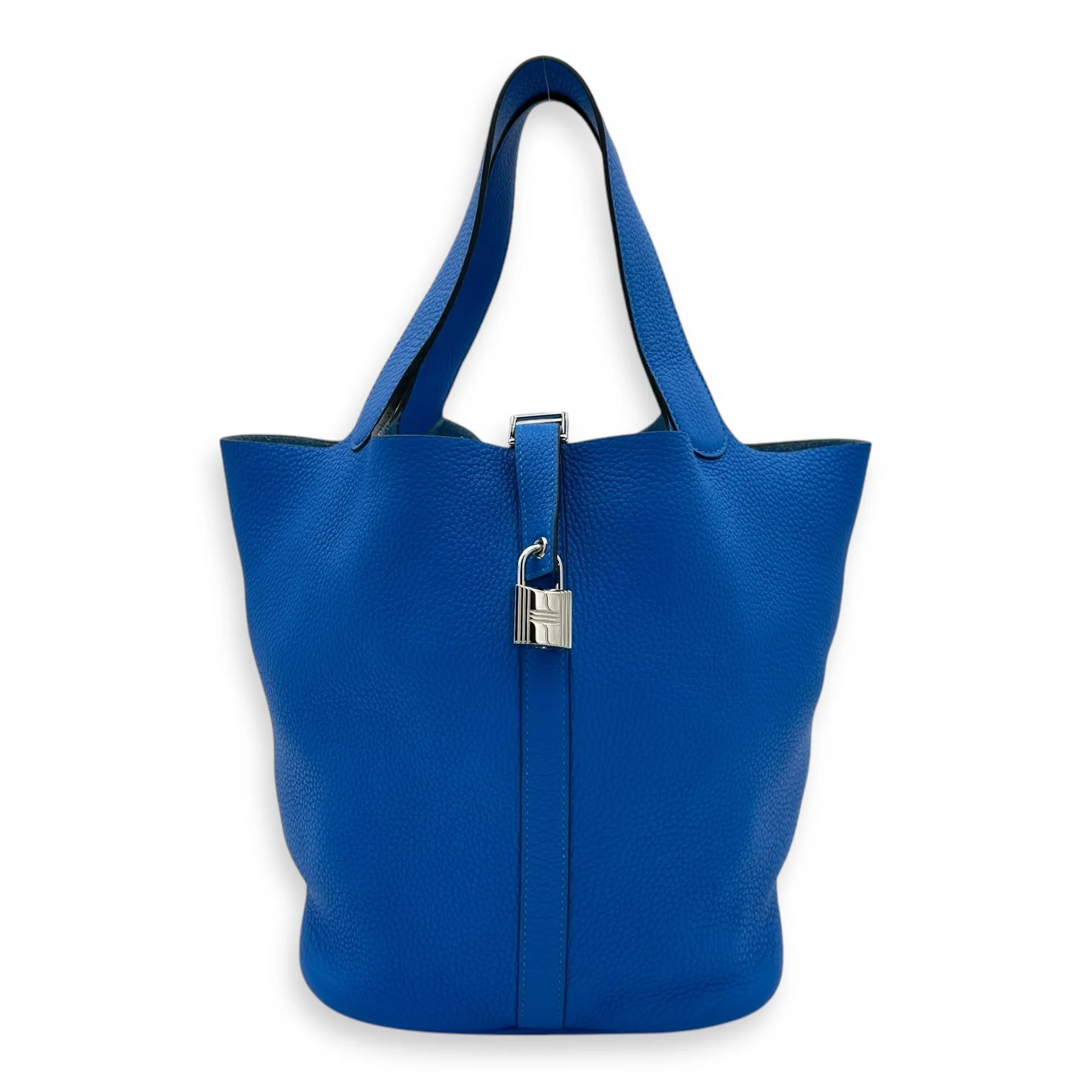Picotin 26 Blue Bucket Bag in Clemence, Silver hardware