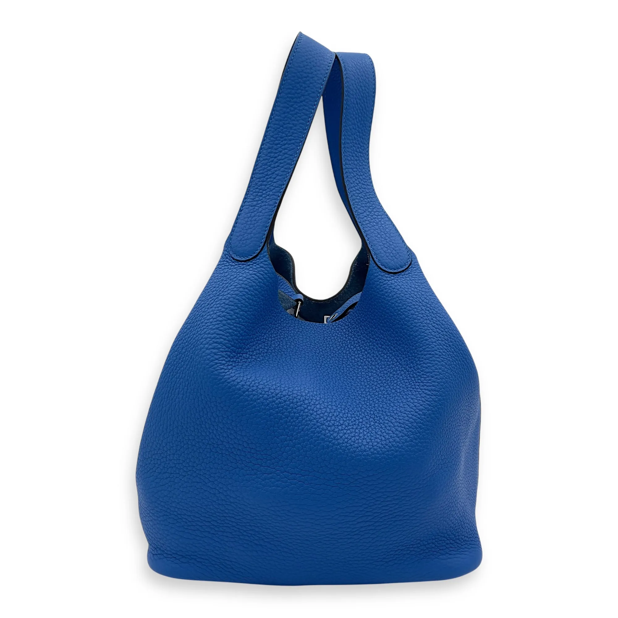 Picotin 26 Blue Bucket Bag in Clemence, Silver hardware