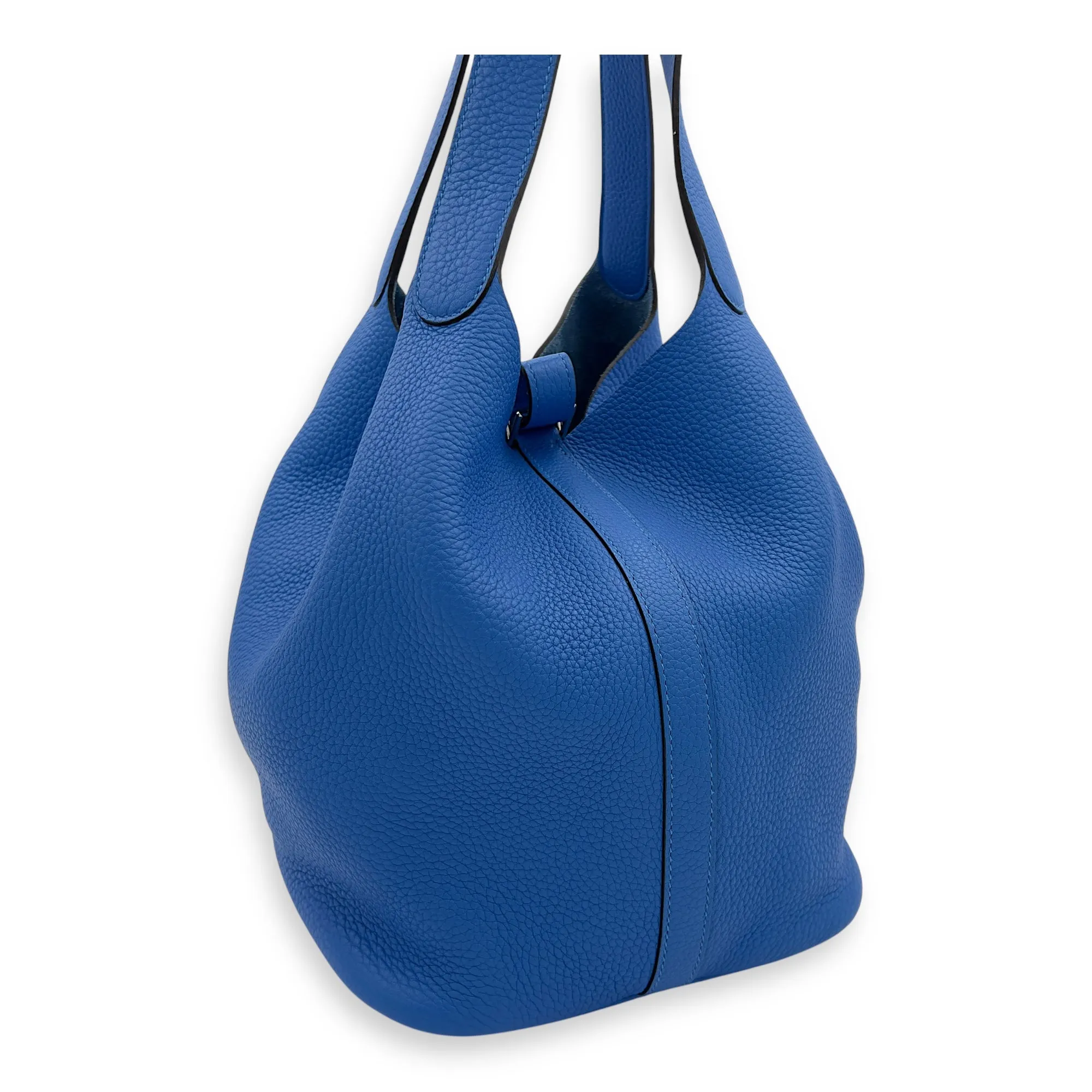 Picotin 26 Blue Bucket Bag in Clemence, Silver hardware