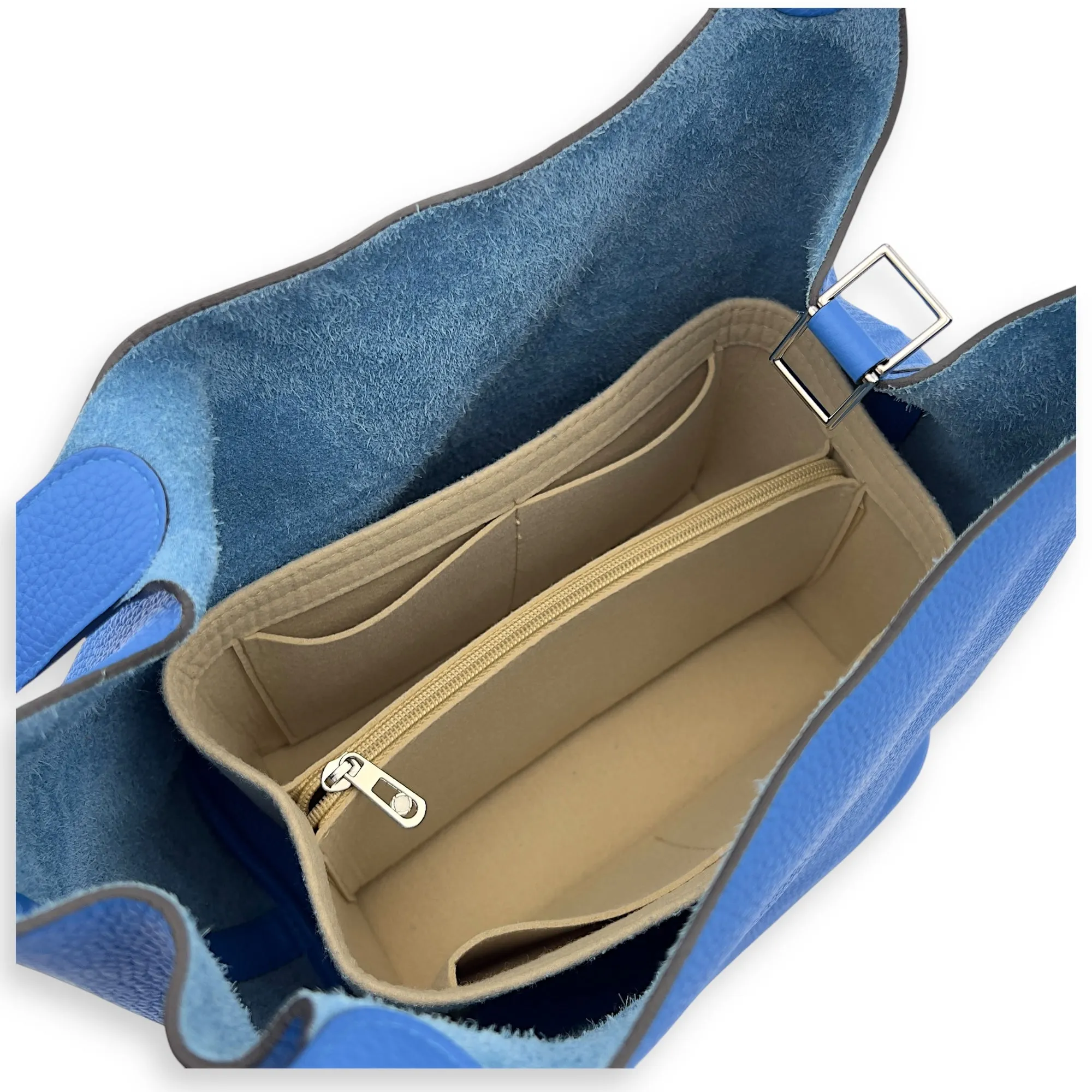 Picotin 26 Blue Bucket Bag in Clemence, Silver hardware