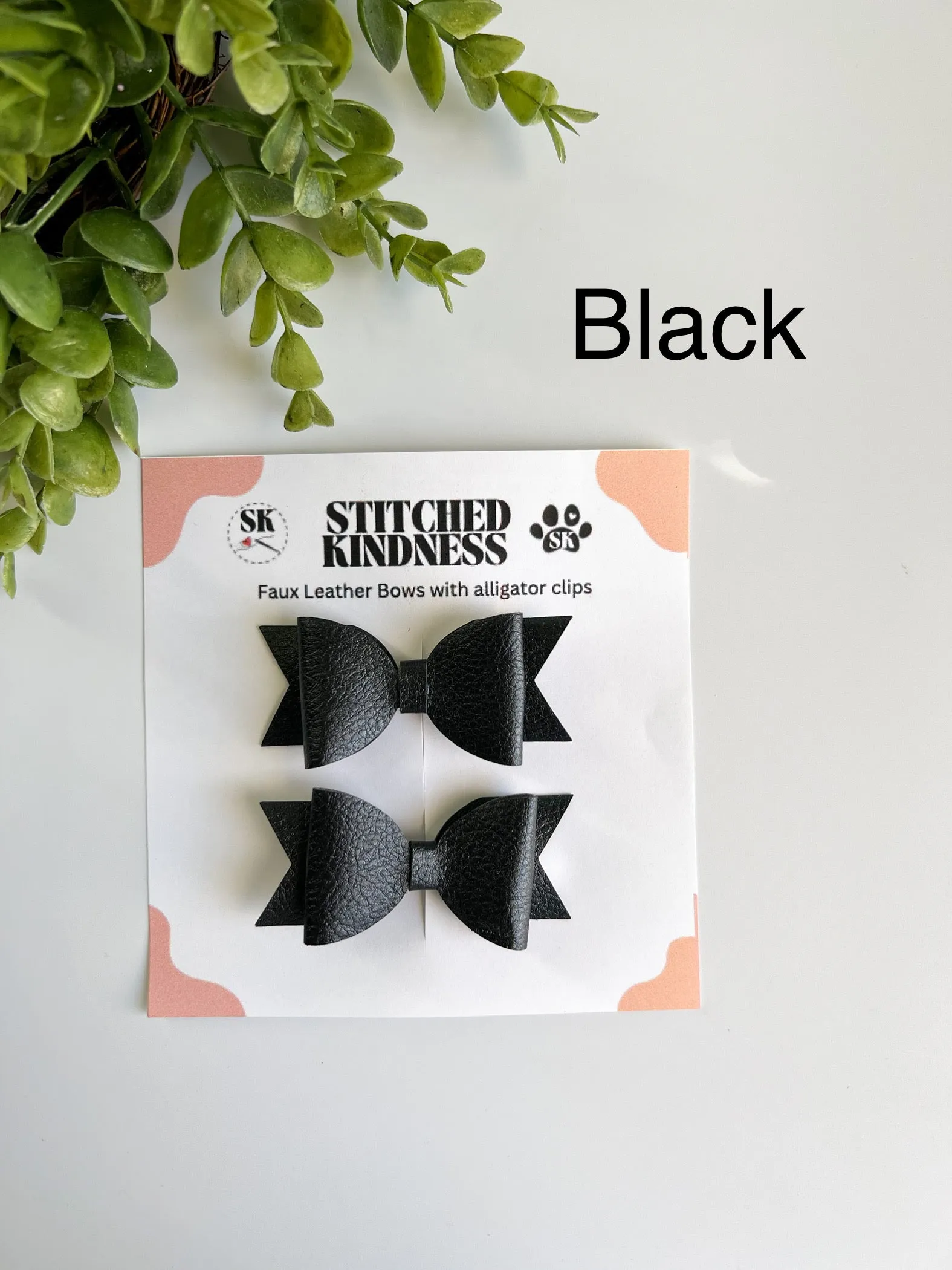 Pig Tails Faux Leather Bows